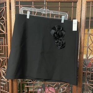 Maeve Black Mini Skirt with Floral Appliqué